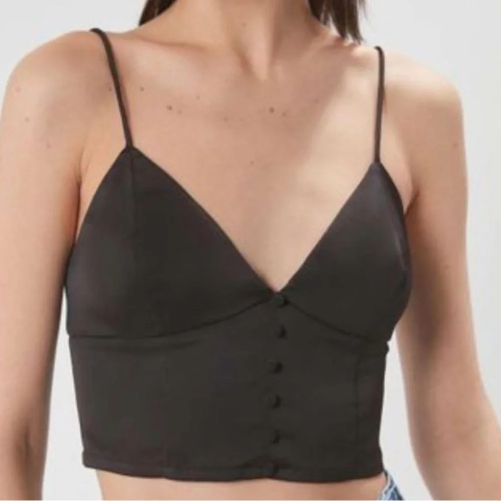 UO Lolly Satin Tie-Shoulder Top - Black. Size XL